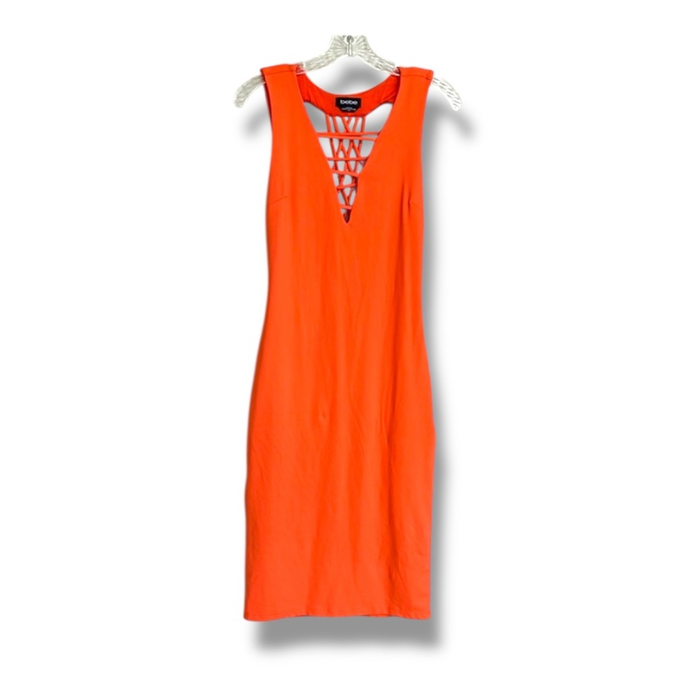 Bebe Coral Strappy Sleeveless Knit Bodycon Midi Dress Size Medium
